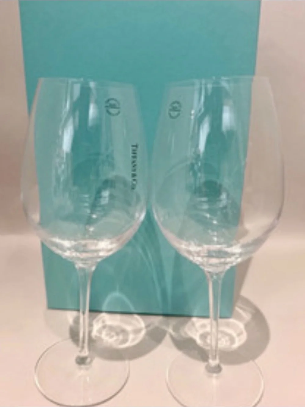 Tiffany & Co. Blue Crystal Wine Glasses with Signature Blue Box 2 set